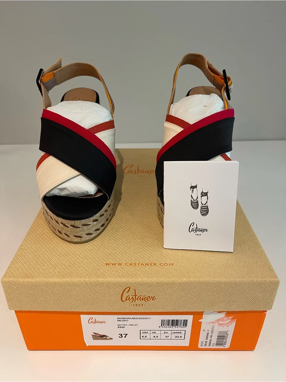 Castaner Multicolor Crisscross Espadrille Wedges — Black, Red, Cream, Tan